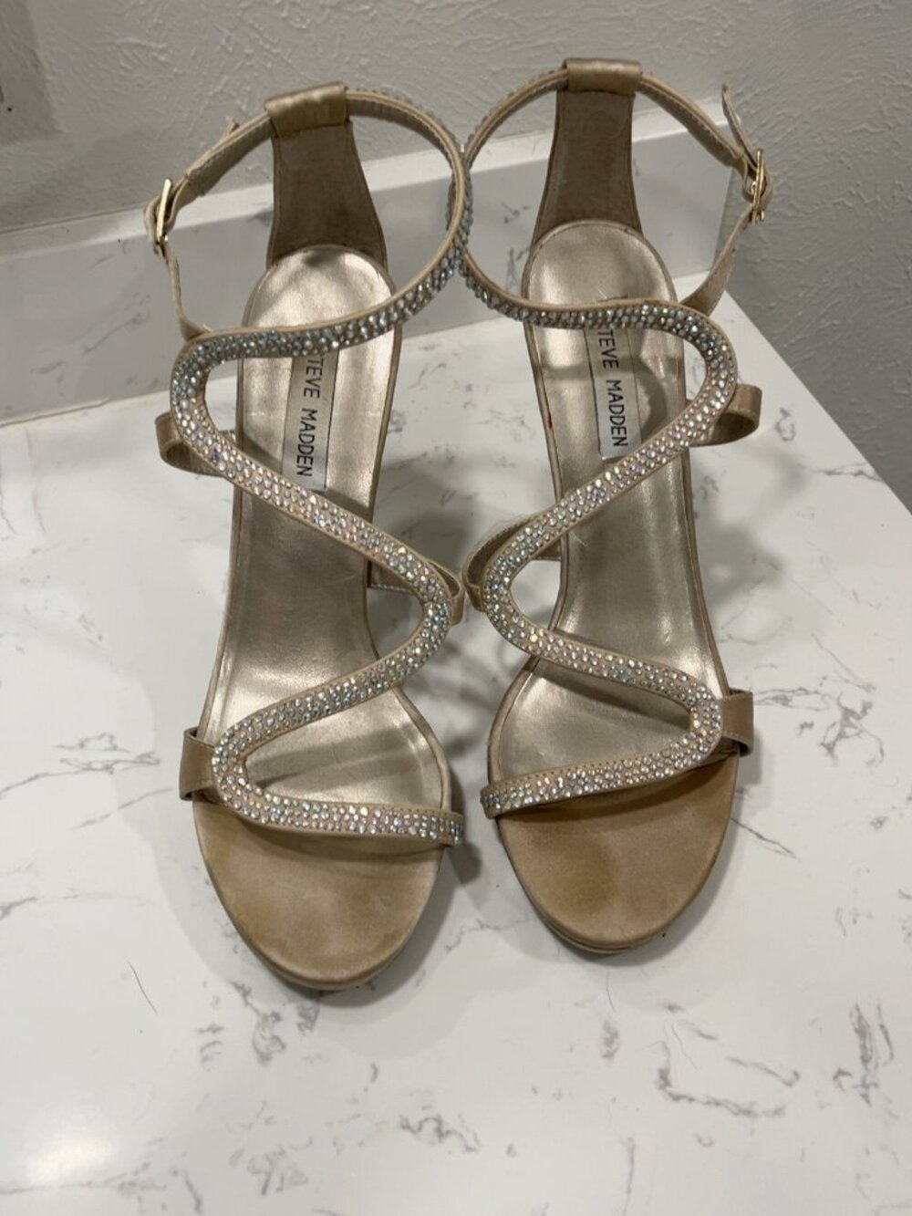 Steve Madden Champagne Rhinestone Strappy Stiletto Heels